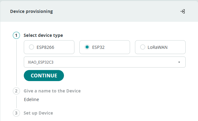 Select device typeでXIAO ESP32C3を選択