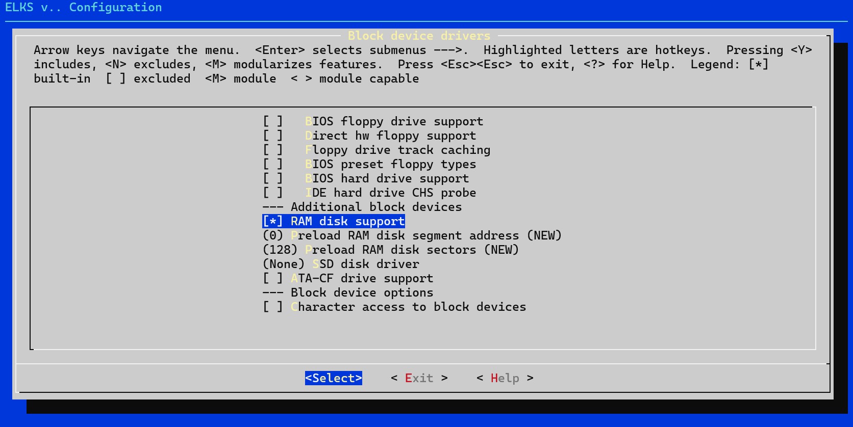 RAMDISK Support設定画面