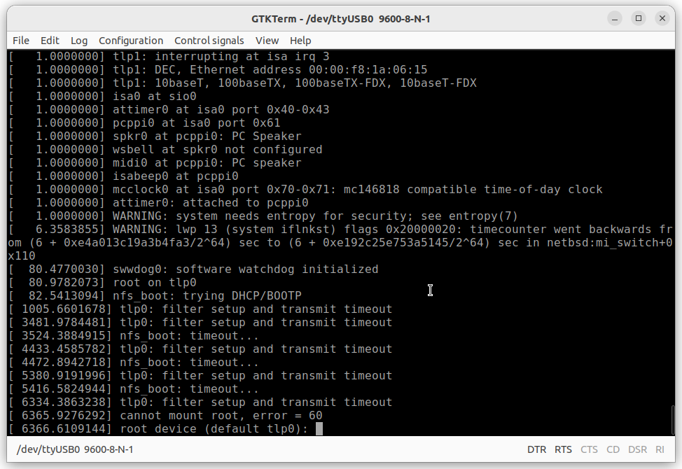 rootのmountで停止したカーネル