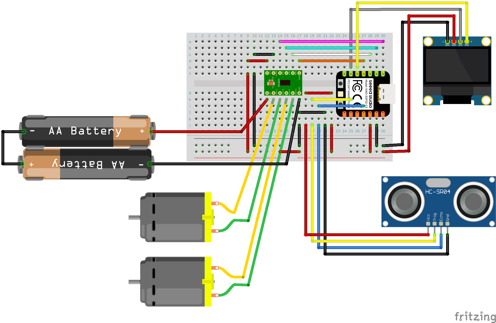 ESP32ロボットカーのブレッドボード配線図